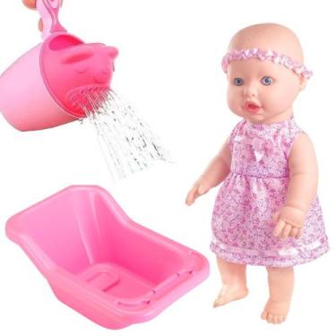 Imagem de Boneca Faz Xixi C/ Mamadeira Fralda e Banheira P/ Banho - Milk Brinque