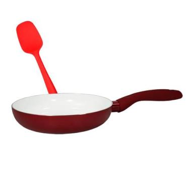 Imagem de Frigideira Indução Antiaderente 24cm Vermelha Com Espátula Resistente 