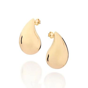 Imagem de Brincos rommanel banhado ouro 18k feminino grande maxi gota abaulado 5