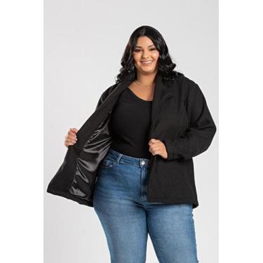 Imagem de Casaco Feminino Plus Size em Lã Batida c/ Bolso - Serena, Preto, G7