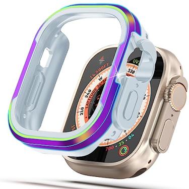 Imagem de Capa de metal fosco adequada para Apple Watch Ultra 2 49 mm, moldura de alumínio fosco, amortecedor de TPU macio, antiarranhões e militar, para iWatch Ultra, acessórios de 49 mm - arco-íris