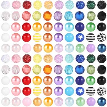 Imagem de Tideme 100 contas de 20 mm para canetas, contas para canetas com contas de resina acrílica, contas de strass, contas de chiclete mistas, faça você mesmo, joias coloridas, suprimentos para fazer você