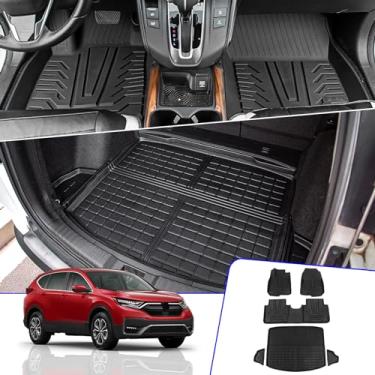 Imagem de Rongtaod Fit 2017-2022 Honda CRV Tapetes de carga forro de porta-malas traseiro TPE All Weather Trunk Liner 2021 CR-V acessórios (tapetes de porta-malas + tapetes)