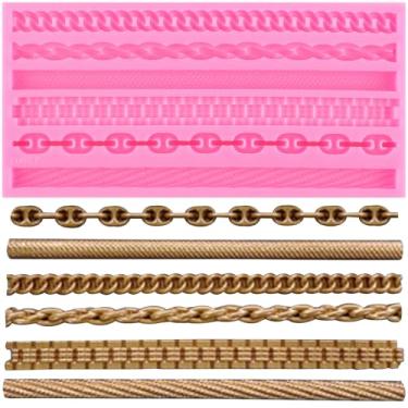 Imagem de XMOLDNMS Corrente de moldes de silicone, corda de ferro, fondant, moldes de chocolate para decoração de bolos, enfeite de cupcake, doces, chocolate, polímero, argila, pasta de goma