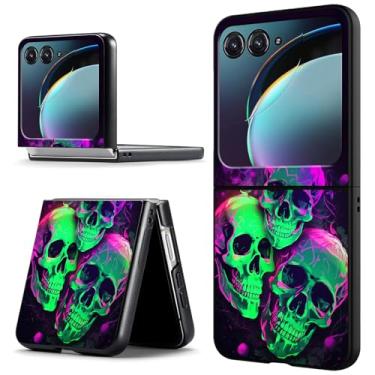 Imagem de ACWDMKH Capa para Motorola Moto Razr Plus 2024/50 Ultra - fina, rígida PC, antiarranhões, capa protetora à prova de choque - Caveira roxa verde
