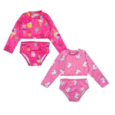 Imagem de Kit 2 Conjuntos Praia Menina Blusa + Calcinha Proteção Solar - Jagar, 