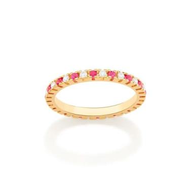 Imagem de Anel rommanel meia aliança aparador banhado ouro 18k feminino cravejad