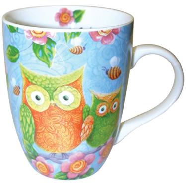 Imagem de Divinity Boutique Caneca de cerâmica inspiradora espanhola, corujas padronizadas com escritura, salmo 32:11, multicolorida