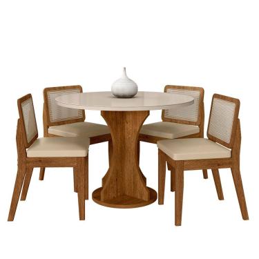 Imagem de Mesa Redonda C/vidro 4 Cadeiras Sextavada Cali Fre/off/cor. Bege - Ma