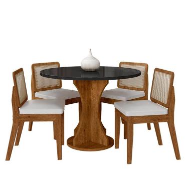 Imagem de Mesa Redonda C/vidro 4 Cadeiras Sextavada Cali Fre/pto/cor.branco - Ma