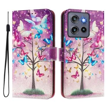 Imagem de Capa carteira para Motorola Moto Edge 50 Neo, 3 compartimentos para cartão, 1 compartimento para dinheiro, capa flip de couro PU com padrão fofo, capa com fivela magnética à prova de choque,