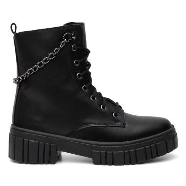 Imagem de Bota Coturno Feminino Preto Sola Tratorada - Rizzicomercio, 36, Preto