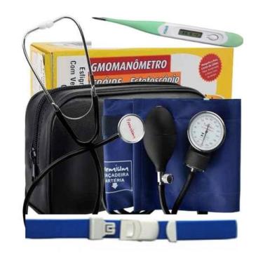 Imagem de Kit Acadêmico Com Esteto + Esfigmomanômetro Premium + Termômetro + Gar