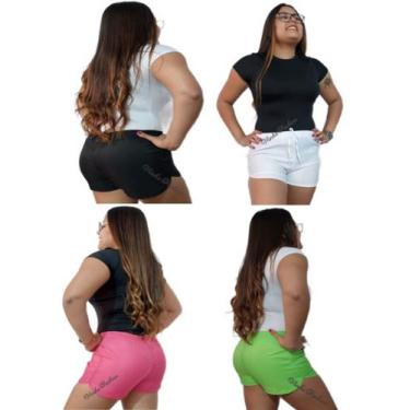 Imagem de 4 Shorts Tactel Feminino Bermuda Larguinha Preto+Branco+Rosa+Verde  Vi