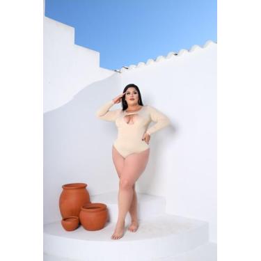 Imagem de Body Plus Size Feminino Manga Longa Decote Gota Cut Out - luh may, XG,