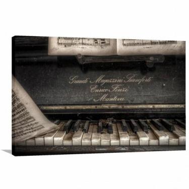 Imagem de Quadro decorativo Piano Música Vintage Tela em Tecido - Wall Frame