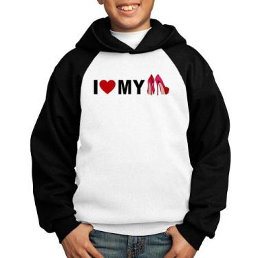 Imagem de Moletom Infantil I Love My Shoes - Foca na Moda, Branco, Preto, 4