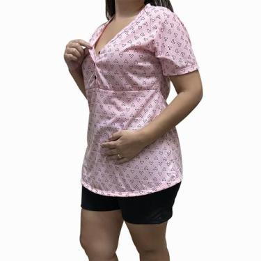 Imagem de Pijama Short Doll Plus Size Gestante e Pós Parto Manga Curta Coração L