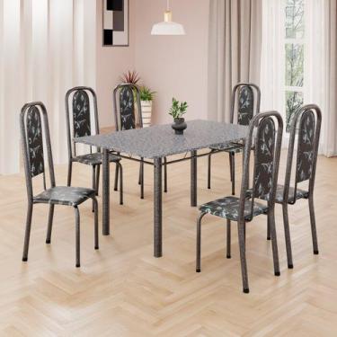 Imagem de Conjunto de Mesa Retangular 140x75cm Tampo Granito Ocre 6 Cadeiras Lav