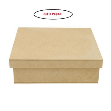 Imagem de Caixa Quadrada Tampa Sapato Kit 3 Un. 12X12x8 Mdf Madeira - ATACADÃO D