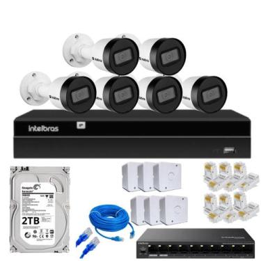 Imagem de Kit 6 Câmeras Intelbras Vipc 1230 B Poe Nvr Nvd 1408 Hd 2tb Com Switch