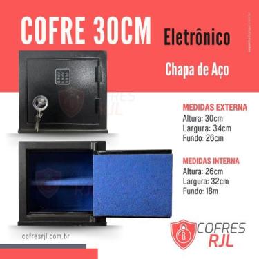 Imagem de Cofre 30x36x26 eletronico chave emergencia - Cofres RJL, Azul