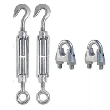 Imagem de Kit 2 Esticador Cabo Aço Olhal + 2 Clip - 5/8-16mm - 4 Pç - Nord