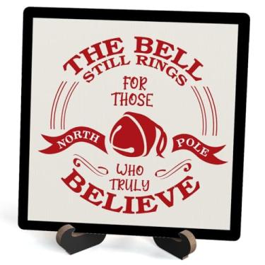 Imagem de Chuxvon Placa de Madeira de Natal com Suporte, O Sino Ainda Toca para Aqueles Que Realmente Acreditam Decoração de Placa de Mesa para Casa de Fazenda, Prateleira de Mesa de Escritó (, Rústico)