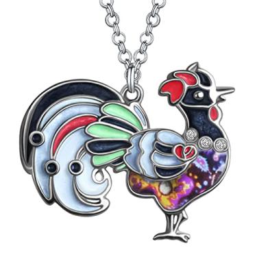 Imagem de DALANE Colar de galo com strass de liga esmaltada, pingente de galinha, joias de animais de fazenda, presentes para mulheres, 26mm x32mm approximately 1.02"tall & 1.26" width, Esmalte, Strass
