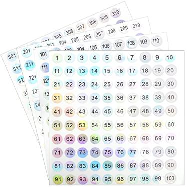 Imagem de 12 folhas, 1 a 300 adesivos consecutivos com números a laser, pequenas etiquetas redondas autoadesivas, adesivos de armazenamento de inventário, adesivos para decoração de artesanato de sala de aula