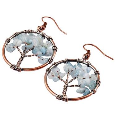 Imagem de Nupuyai Brincos pendentes de árvore da vida, brincos de gancho com pedras causadas para mulheres Azul
