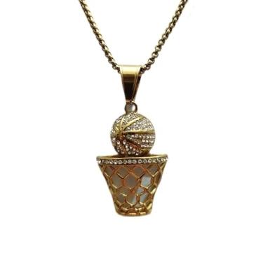 Imagem de Cordão com Pingente em Aço Inox Bola Cesta Basquete Cravejado