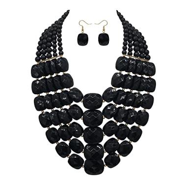 Imagem de Colar grosso com 5 camadas colorido com contas para mulheres, moda africana, tribal, conjunto de brincos de joias, colar com contas múltiplas, gargantilha, babador feito à mão, Acrílico, não conhecido