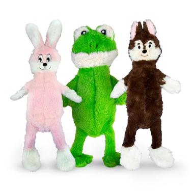 Imagem de FGA MARKETPLACE Brinquedo de pelúcia plano sem recheio, sem barulho, estilo divertido irá divertir o seu cão por horas, recomendado para cães pequenos e médios de 53,5 cm de comprimento (sapo/coelho rosa)