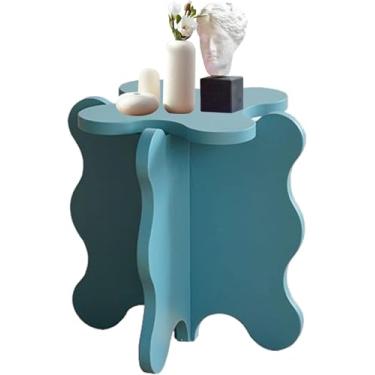 Imagem de Mesa de centro pétala, mesa lateral pequena de madeira maciça de desenho animado, mesa de canto com perna em forma de X para sala de estar, quarto, varanda, mesa de canto fácil de montar (45 x 50,5 cm