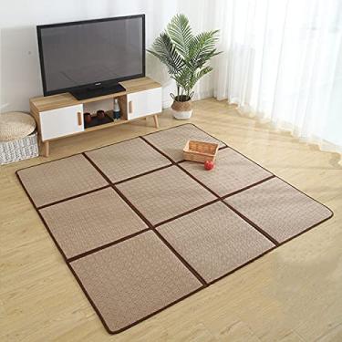 Imagem de Tapete de tatame japonês de ratã de 188 cm x 188 cm de espessura, tapete de dormir respirável para o verão, antiderrapante, tapete de bebê, sala de estar, quarto, bolsa de armazenamento, marrom