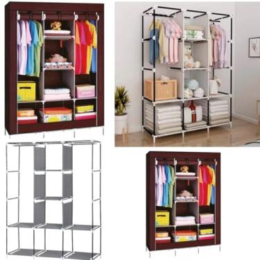 Imagem de Guarda Roupa Dobrável Organizador De Roupas Roupeiro Compacto Desmontável Armário De Quarto Montagem Prática com Ziper Ideal para Ambientes Pequenos Maleiro Cabideiro 8 Divisorias