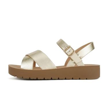 Imagem de Soda CHESTER ~ Sandálias femininas planas com fivela no tornozelo e tiras cruzadas, Dourado, 34