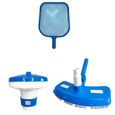 Imagem de Kit Acessórios Para Limpeza De Piscinas De Fibra Vinil Alvenaria Econômico Clorador Peneira Aspirador Plástico Resistente Escritex