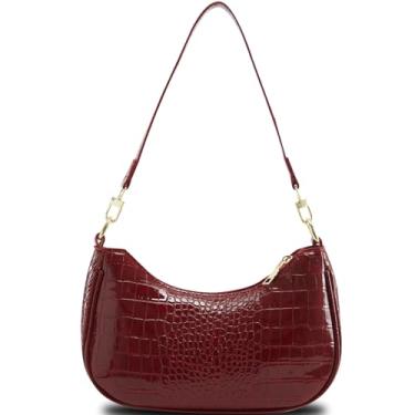 Imagem de Bolsas de ombro femininas de couro, fofa, Hobo, bolsa sob o braço, mini bolsa clutch com fecho de zíper, Crocodilo vermelho