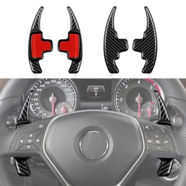Imagem de 2 peças de extensões de câmbio de volante acabamento de fibra de carbono adesivo decalque compatível com Mercedes Benz A B C E M SL classe GLA GLK SLK CLA CLS acessórios (preto)