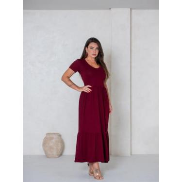 Imagem de Vestido Cropped Decote em V com Manga Saia Uma Maria - luh may, Vinho,