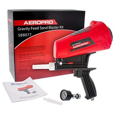 Imagem de TCP Global Kit de pistola de jateamento de areia por gravidade - Pistola de pulverização de jateamento de areia portátil com 2 pontas de bocal de cerâmica e regulador de ar - Meio abrasivo de