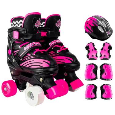 Imagem de Patins Infantil C/ Acessórios Roller Ajustável Preto E Pink - Unitoys,