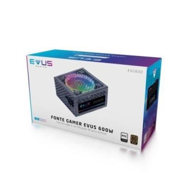 Imagem de Fonte Gamer Evus EVG600 ARGB 600W 80 Plus Bronze Pfc RGB