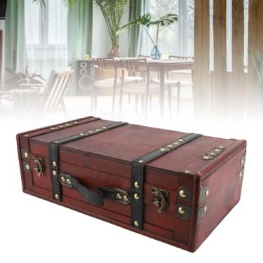 Imagem de Zerodis Malas Vintage de Madeira, Mala de Madeira Vintage Baú de Tesouro Caixa de Lembrança Decoração de Bagagem retrô para Arranjo de Adereços
