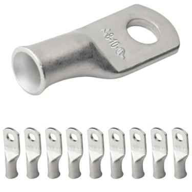 Imagem de SELTERM 8 AWG # 10 pinos (10 peças) UL Marine Grade Wire Lugs, pontas do cabo de bateria, ilhós de cobre estanhado, conectores de terminal de anel tubular [B2]