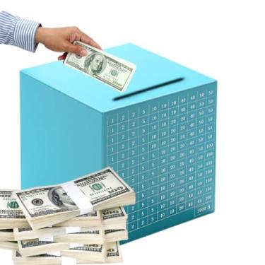 Imagem de Generic Caixa de economia de dinheiro com contador de poupança Challenge Cofrinho de aço inoxidável Caixa econômica de dinheiro para adultos e crianças (azul)