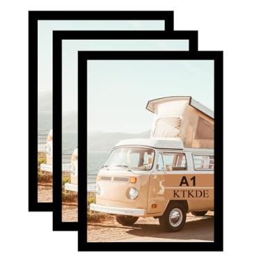 Imagem de KTKDE A1 Moldura moderna preta para pôster, pacote com 3, 60 x 83 cm, madeira preta, moldura grande para pendurar na parede vertical e horizontal para fotos, pôsteres e impressões de arte