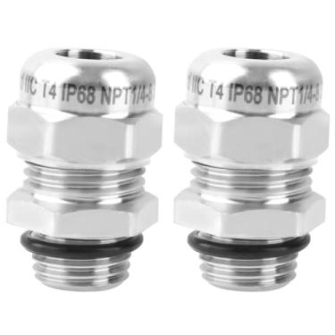 Imagem de Terminal de cabo NPT de 1/10.2 cm à prova d'água de aço inoxidável IP68 à prova d'água ajustável, conector de cabo de alívio de tensão, protetores de fio para prensa de cabos – 2 peças